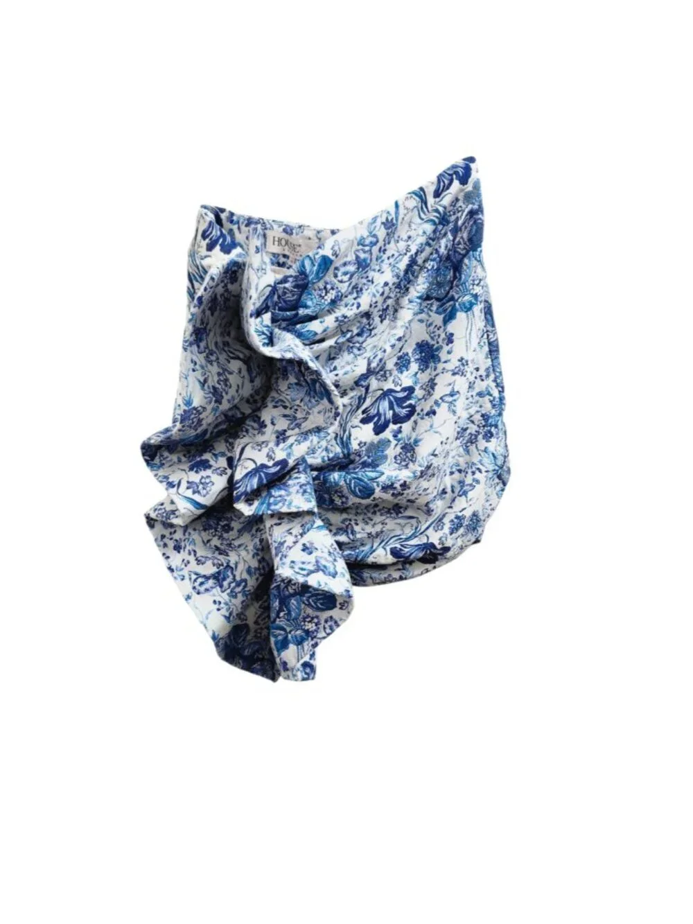 House of CB London Blue White Floral Draped Mini Skirt Size M High Waist Stateme
